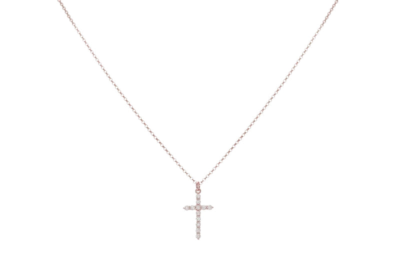 VARA -The Cross Necklace  - Kette mit elegantem Pavé- Kreuz Anhänger -  Roségold
