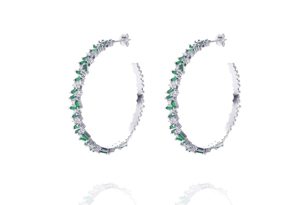 LORA BIG HOOPS - Emerald Grün/ Silber Rhodiniert - LIMITIERT