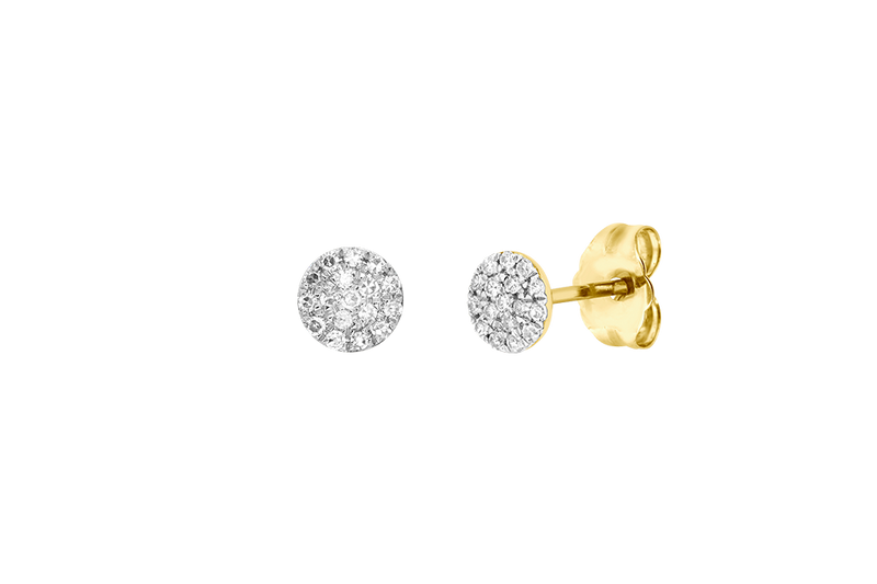 MAXIME - 4.8mm Pave Diamond Round Disc Stud Earrings - 14K Gold