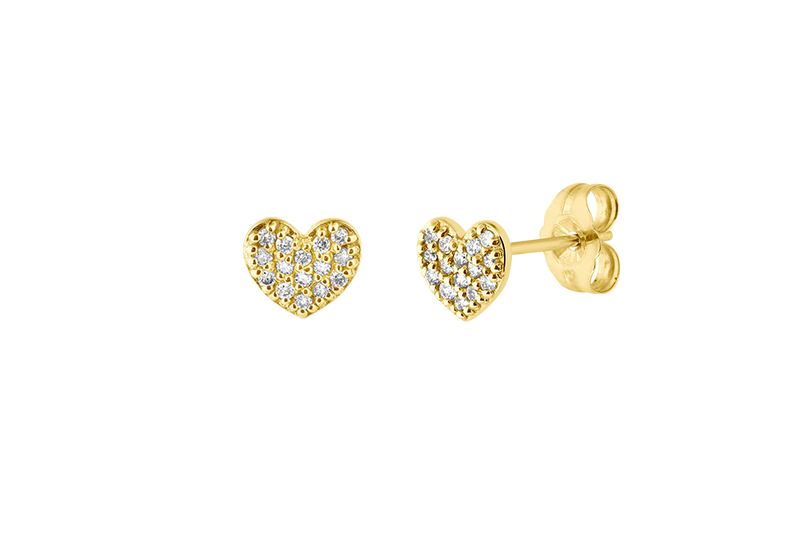 CARYS - Heart Stud Earring with Diamonds in Pave Setting - 14K Gold