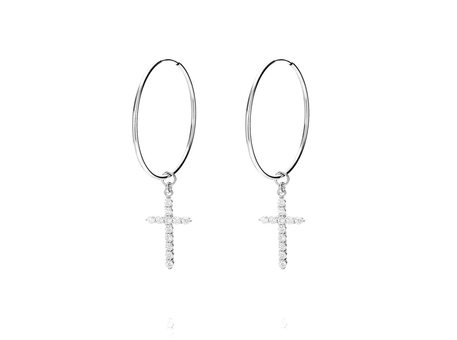 VARA Maxi Hoops - Creolen mit edlen Pavé Kreuz Anhängern - Silber - CLASSYANDFABULOUS JEWELRY