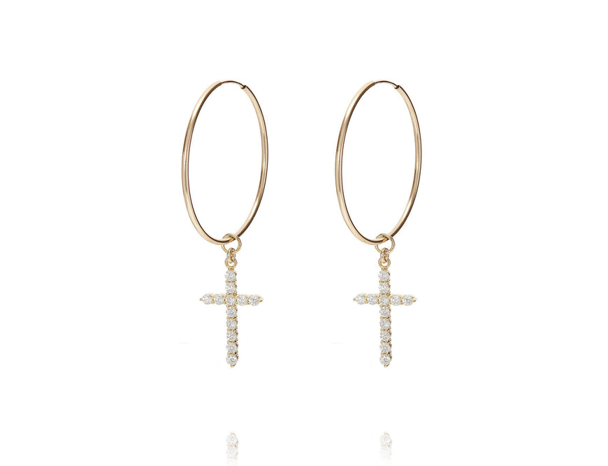 VARA Maxi Hoops - Creolen mit edlen Pavé Kreuz Anhängern - Gold - CLASSYANDFABULOUS JEWELRY