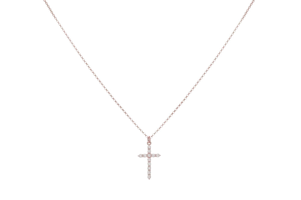 VARA -The Cross Necklace  - Kette mit elegantem Pavé- Kreuz Anhänger -  Roségold