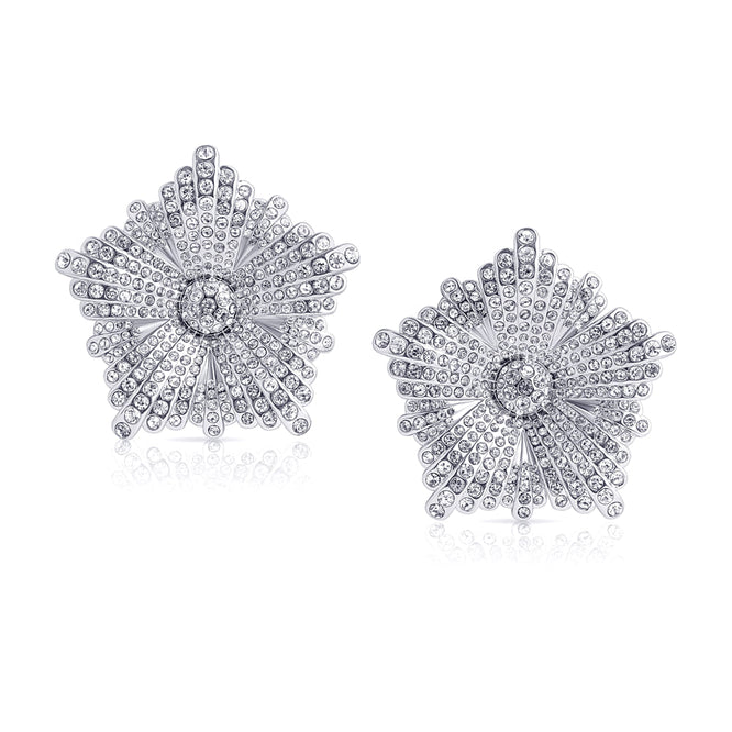 Peony Crystal Oversize Earrings - Silber