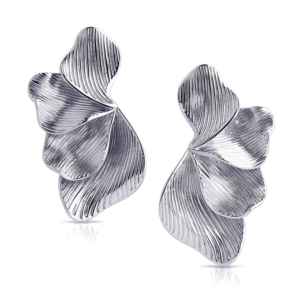 Oversize Ginkgo Leaf Earings - Silber