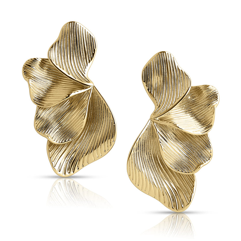Oversize Ginkgo Leaf Earings - Gold