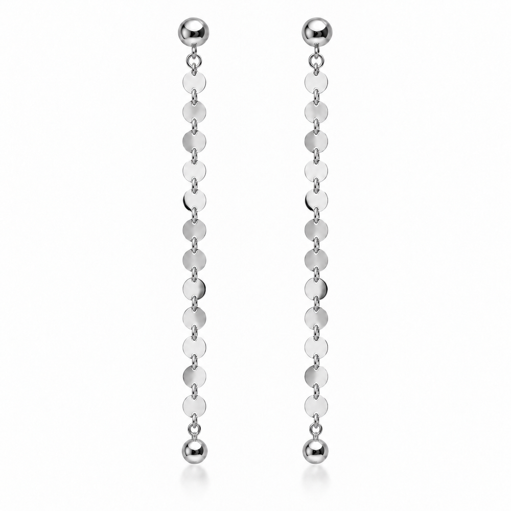 NEVE Earring - Langer Pailletten Ohrhänger - Silber