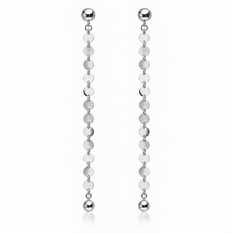 NEVE Earring - Langer Pailletten Ohrhänger - Silber
