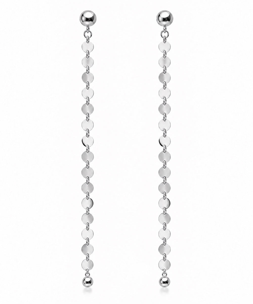 NEVE Earring - Langer Pailletten Ohrhänger - Silber