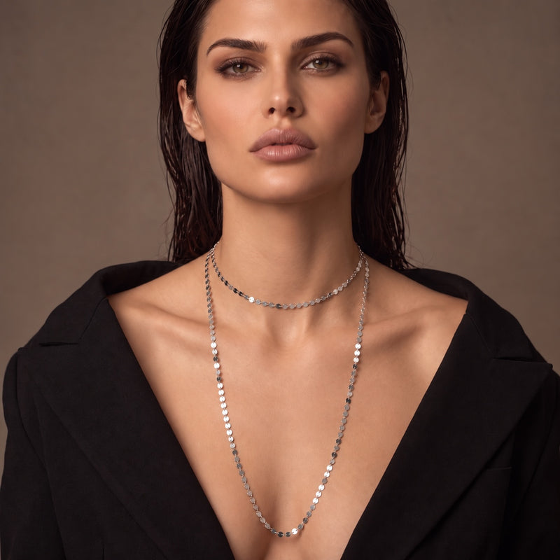 NEVE Chain - Pailetten Kette - Silber