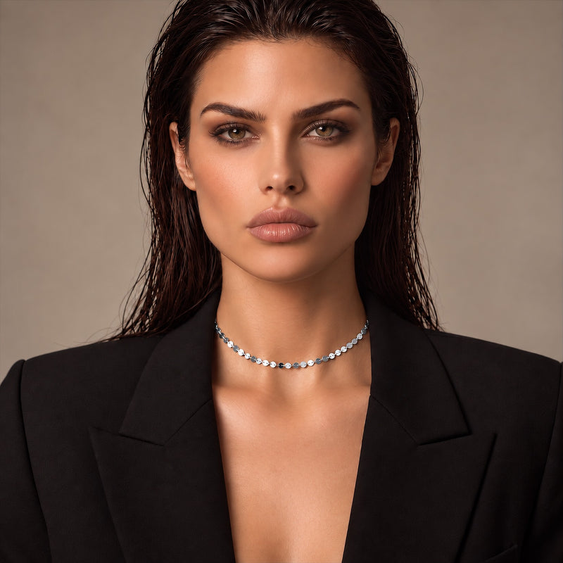 NEVE Choker - Pailletten Choker - Silber