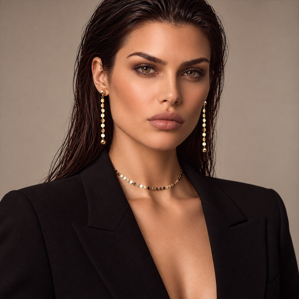 NEVE Earring - kurzer Pailletten Ohrring - Gold / Roségold