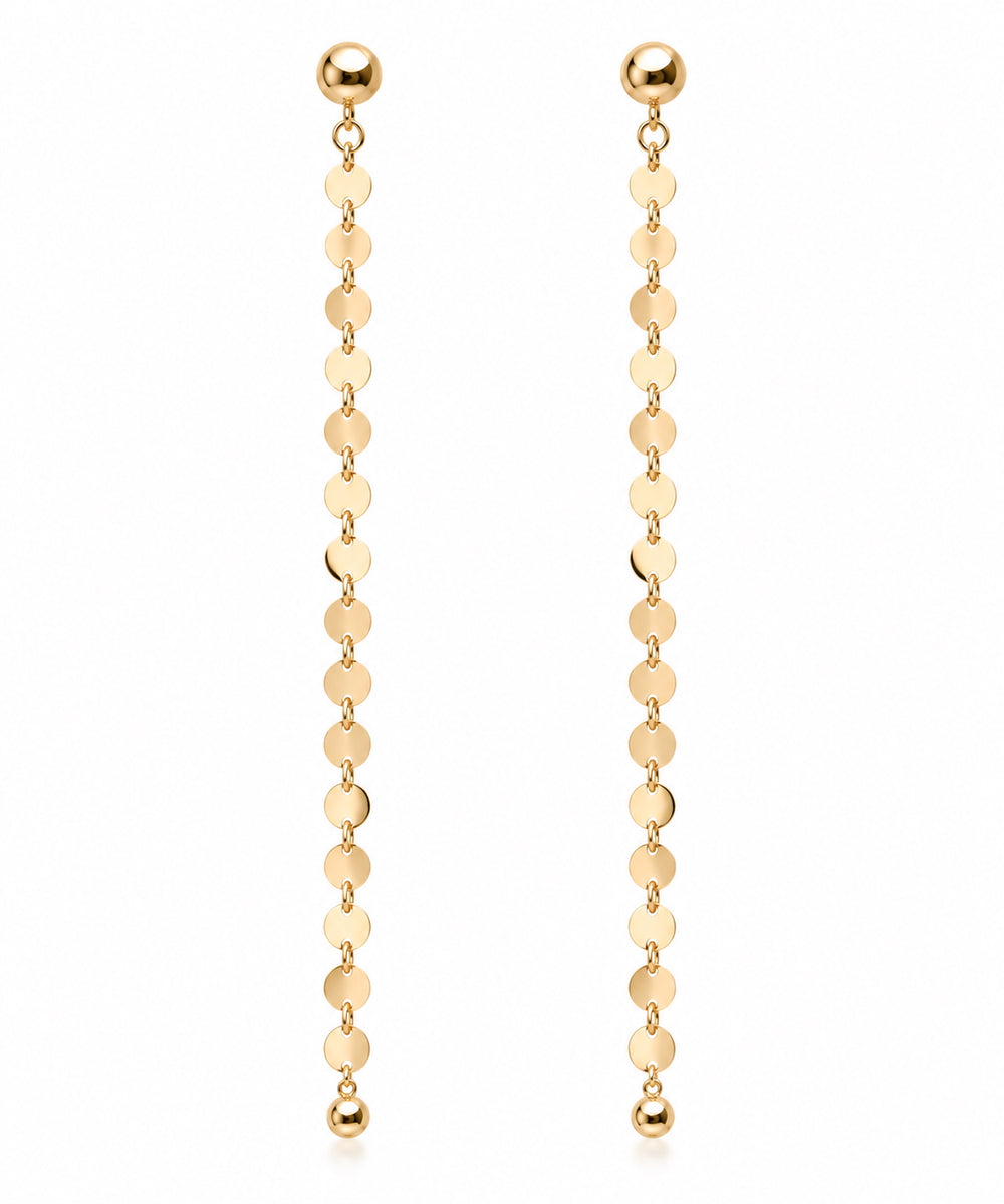 NEVE Earring - langer Pailletten Ohrring - Gold / Roségold