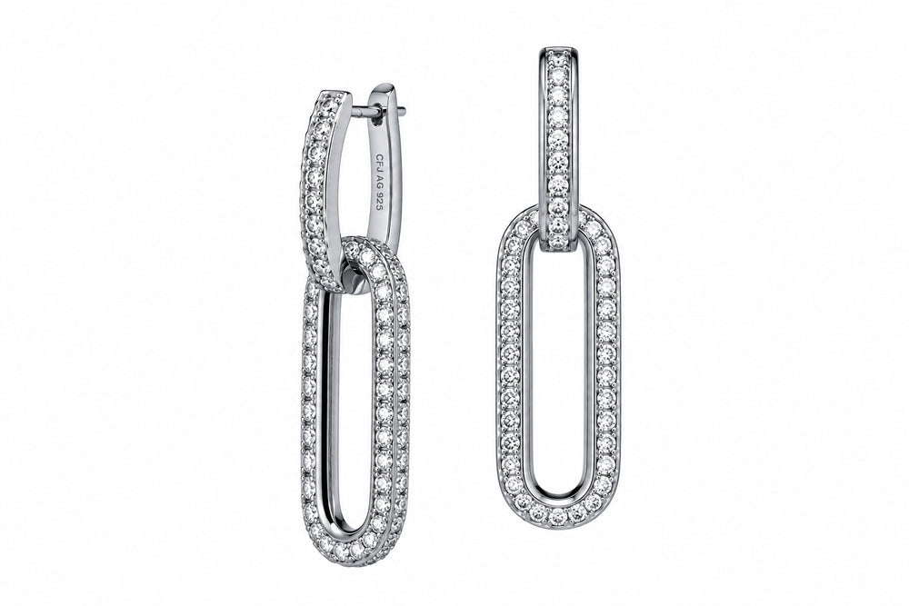 YVAZRA 2in1 FULL PAVÈ EARRINGS - SILBER