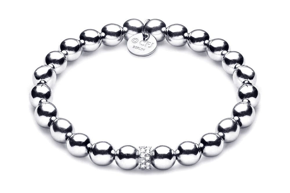 ZIVA MAXI - Kugelarmband mit Glitzerelementen - Elastisch oder mit Verschluss - 8mm - 925 Silber