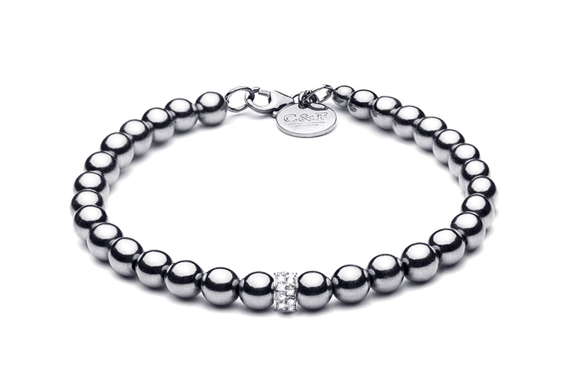 ZIVA BIG MINI  - Kugelarmband mit grossem Glitzerelement - 5mm -  Silber