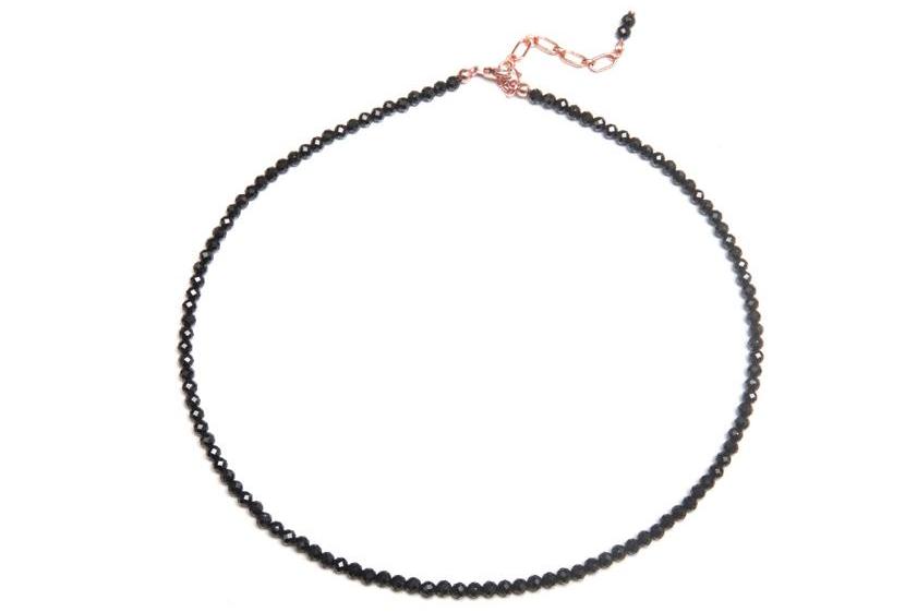 RAJA Black Choker Necklace - Edelstein Kugelkette 3mm -  Schwarz- Roségold - CLASSYANDFABULOUS JEWELRY