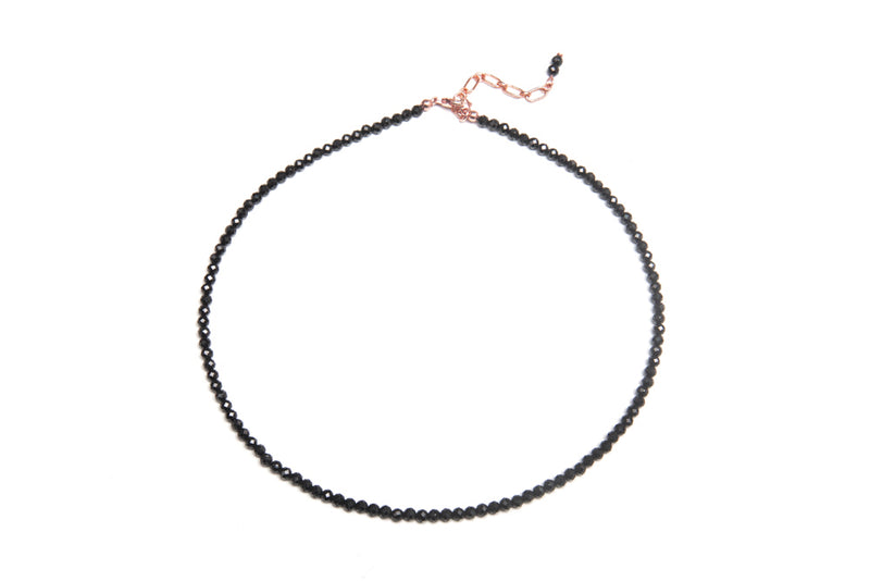RAJA Black Choker Necklace - Edelstein Kugelkette 3mm -  Schwarz- Silber - CLASSYANDFABULOUS JEWELRY