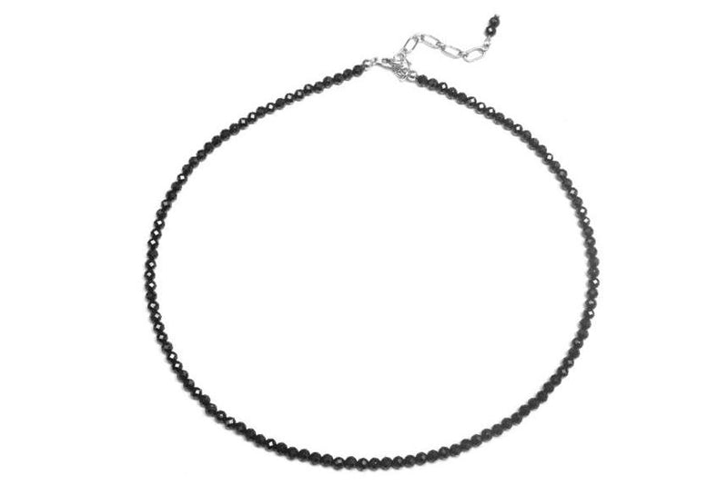 RAJA Black Choker Necklace - Edelstein Kugelkette 3mm -  Schwarz- Silber - CLASSYANDFABULOUS JEWELRY