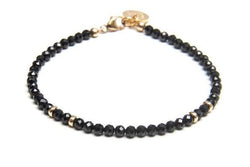 ISRA Black Bracelet- Edelstein Kugelarmband 3mm -  Schwarz/ Gold - CLASSYANDFABULOUS JEWELRY