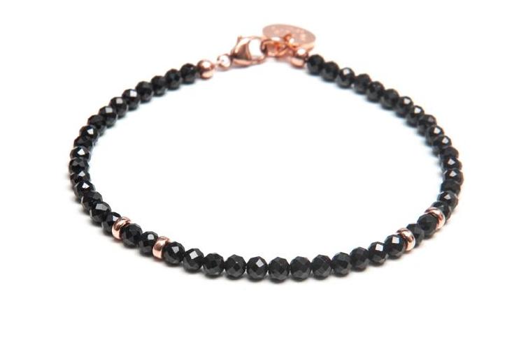 ISRA Black Bracelet- Edelstein Kugelarmband 3mm -  Schwarz/ Roségold - CLASSYANDFABULOUS JEWELRY