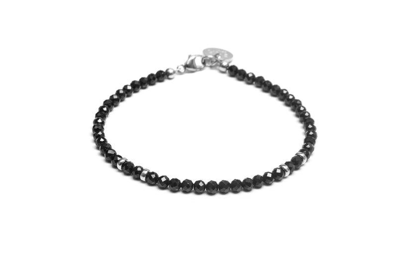 ISRA Black Bracelet- Edelstein Kugelarmband 3mm -  Schwarz/ Silber - CLASSYANDFABULOUS JEWELRY