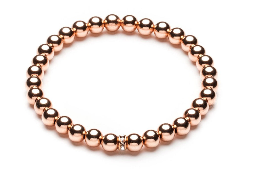 ZIVA MEDIUM  - Kugelarmband mit Glitzerelement - 6mm -  Roségold - CLASSYANDFABULOUS JEWELRY