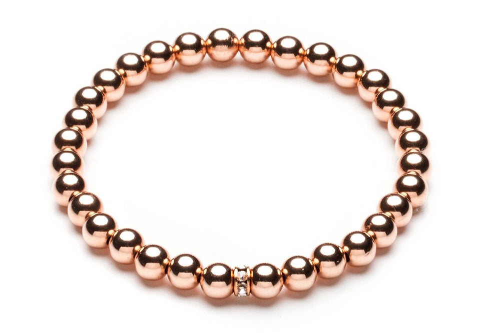 ZIVA MEDIUM  - Kugelarmband mit Glitzerelement - 6mm -  Roségold - CLASSYANDFABULOUS JEWELRY
