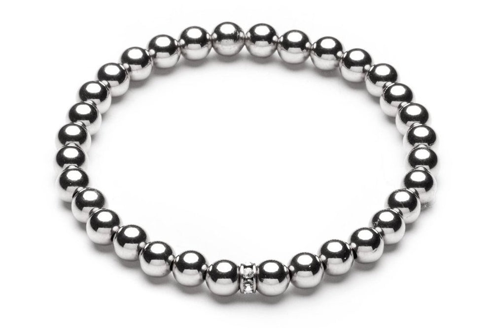 ZIVA MEDIUM  - Kugelarmband mit Glitzerelement - 6mm -  Silber - CLASSYANDFABULOUS JEWELRY