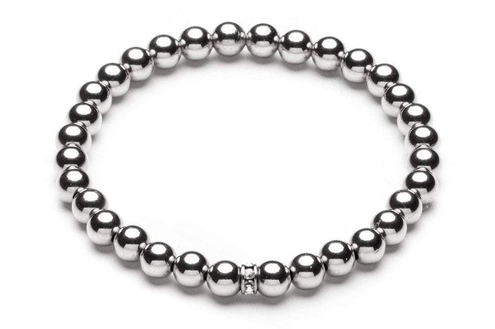 ZIVA MEDIUM  - Kugelarmband mit Glitzerelement - 6mm -  Silber - CLASSYANDFABULOUS JEWELRY