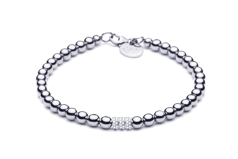 ALAIA - Kugelarmband mit Glitzerelementen - Elastisch oder mit Verschluss - 4mm - 925 Silber