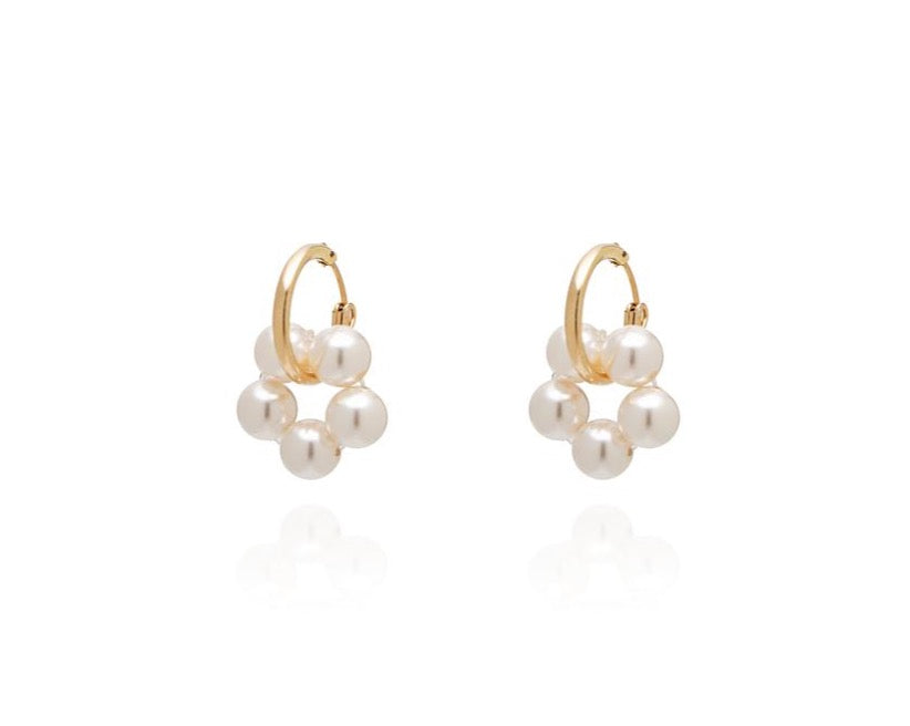 ABSOLUT AZALEA Pearl Earring - Mini Hoops - Gold/ Pearl