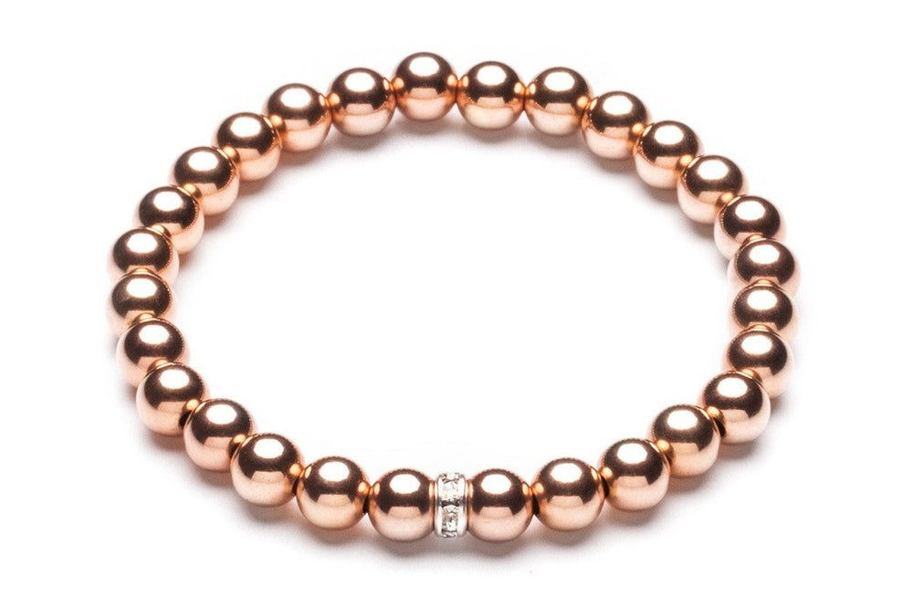 ZIVA MEDIUM  - Kugelarmband mit Glitzerelement - 6mm -  Roségold - CLASSYANDFABULOUS JEWELRY