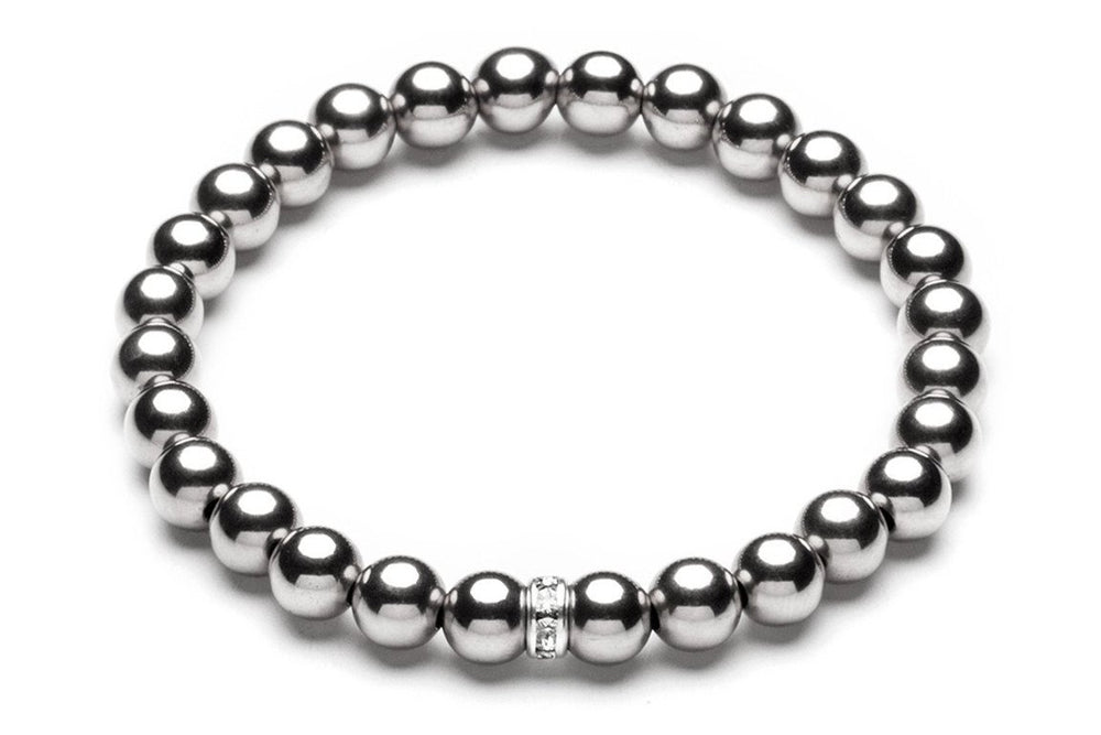 ZIVA MEDIUM  - Kugelarmband mit Glitzerelement - 6mm -  Silber - CLASSYANDFABULOUS JEWELRY