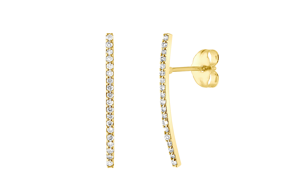 TATE -  Rounded Bar Earring with Diamonds in Pave Setting - 14K Gold