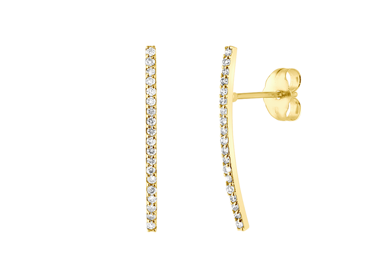 TATE -  Rounded Bar Earring with Diamonds in Pave Setting - 14K Gold