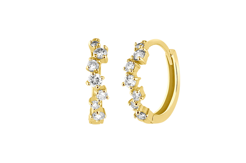 MALIA - Staggered Diamond Hoops -  14K Gold, 14 Diamanten: 0.22ct