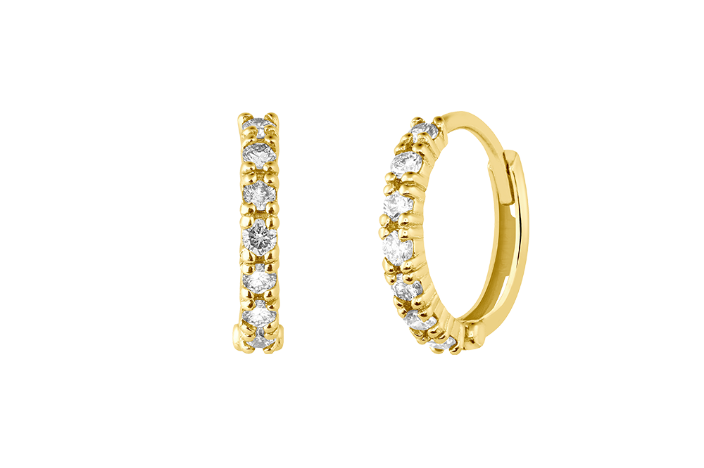 LIVIA - 11.5mm Single Row Pave Diamond Hoops -  14K Gold small