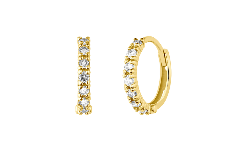 LIVIA - 11.5mm Single Row Pave Diamond Hoops -  14K Gold small