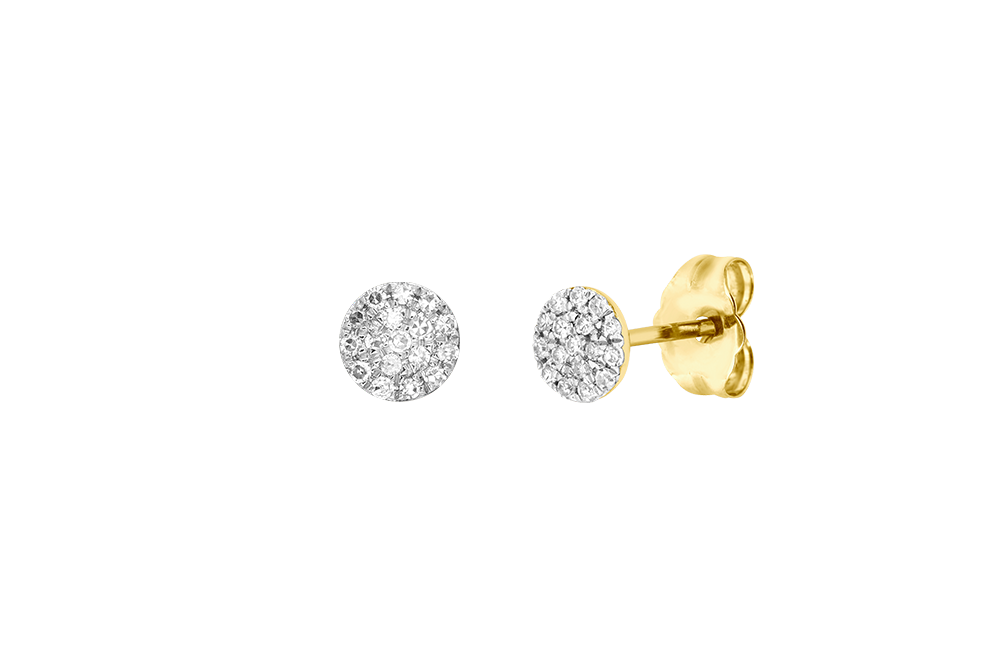 MAXIME - 4.8mm Pave Diamond Round Disc Stud Earrings - 14K Gold