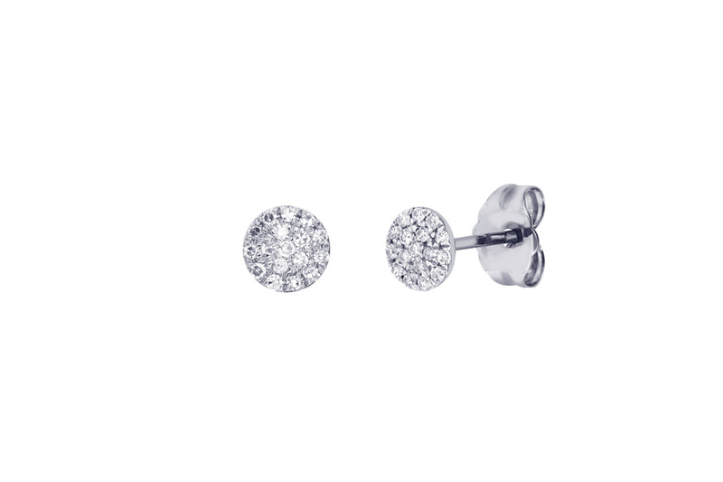 MAXIME - 4.8mm Pave Diamond Round Disc Stud Earrings - 14K Whitegold