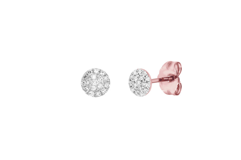 MAXIME - 4.8mm Pave Diamond Round Disc Stud Earrings - 14K Roségold