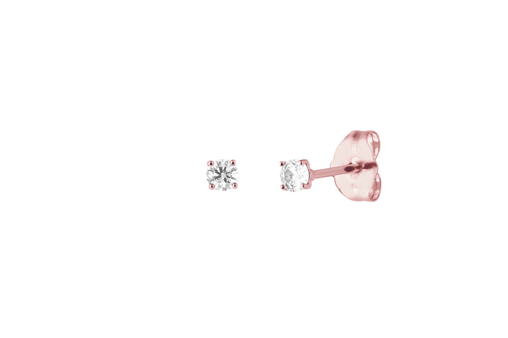 EWA - 2.5mm Full Cut Diamond Solitaire Stud Earrings - 14k Roségold