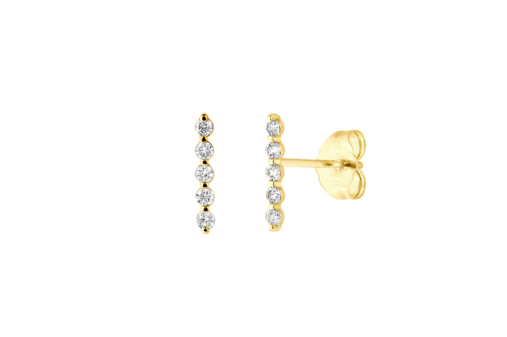 GIADA - 5 Diamonds Straight Bar Diamond Stud Earring - 14K Gold