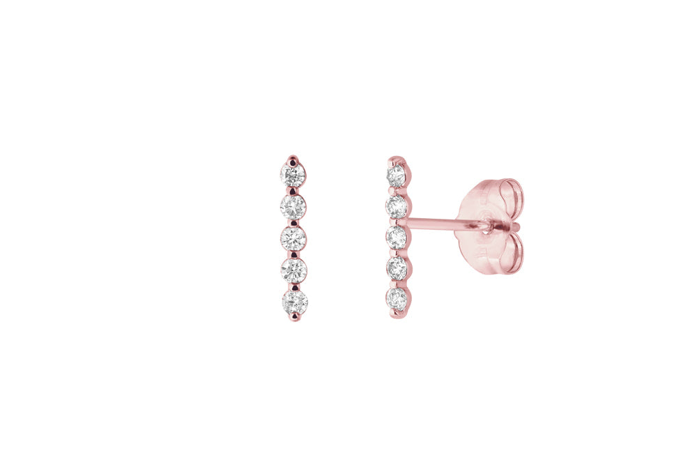 GIADA - 5 Diamonds Straight Bar Diamond Stud Earring - 14K Roségold