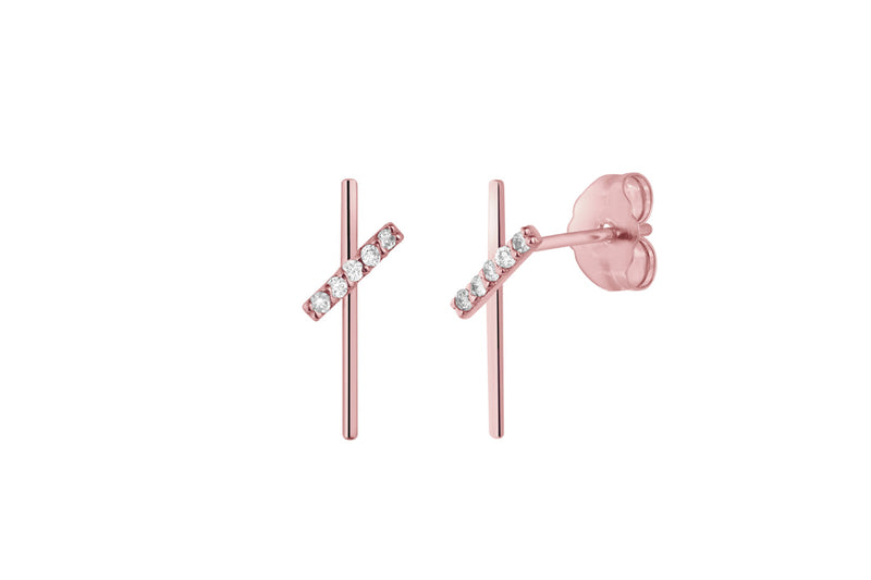 STAVI - Cross Double Bar Stud Earring with Diamonds - 14K Roségold