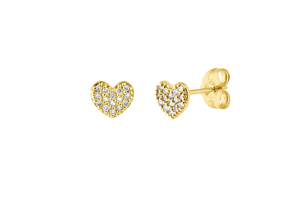 CARYS - Heart Stud Earring with Diamonds in Pave Setting - 14K Gold