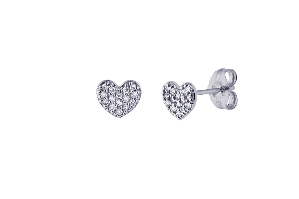 CARYS - Heart Stud Earring with Diamonds in Pave Setting - 14K Whitegold