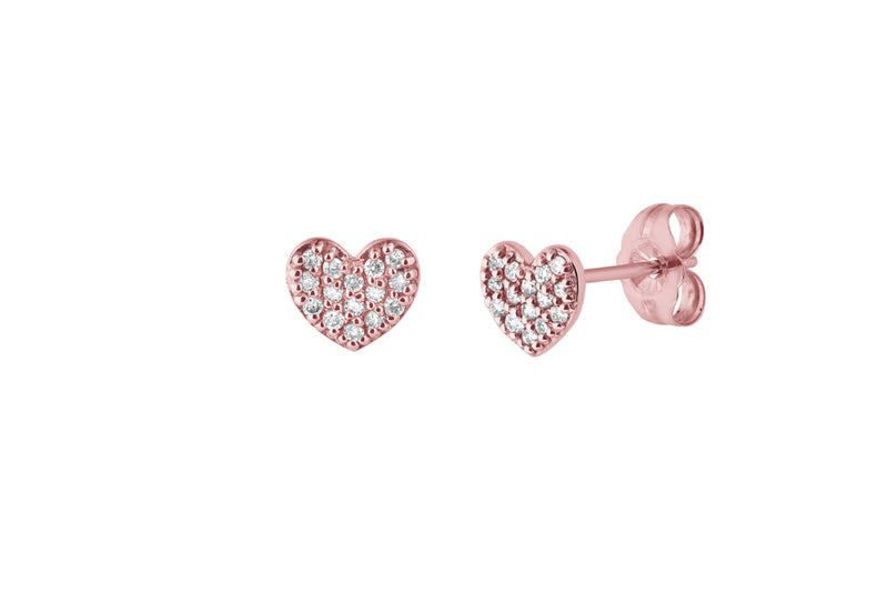 CARYS - Heart Stud Earring with Diamonds in Pave Setting - 14K Roségold