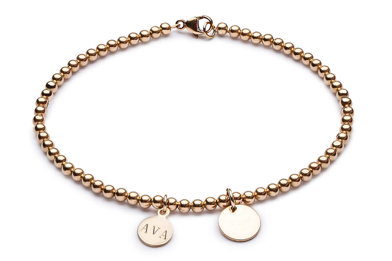 KANA Small - Engravable Bracelet  - Kugelarmband mit Gravuranhänger -  Gold - CLASSYANDFABULOUS JEWELRY